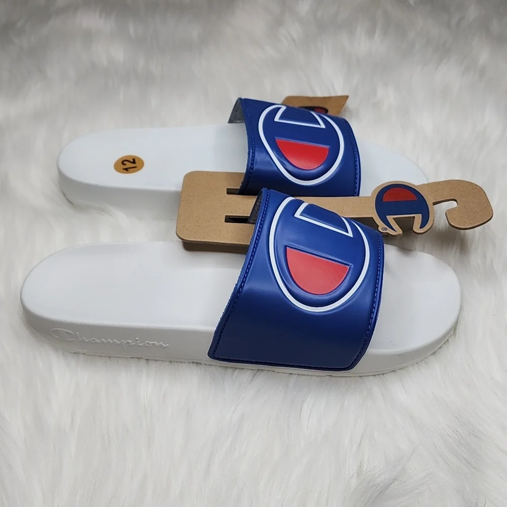 Champion IPO Royal White Slides Sandals Flip Flops